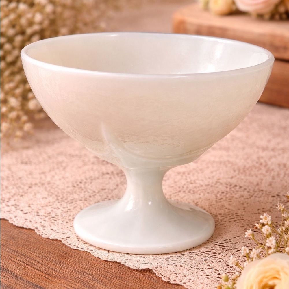 Vintage Indiana Glass Milk Depression Glass‎ Pedestal Dish Textured